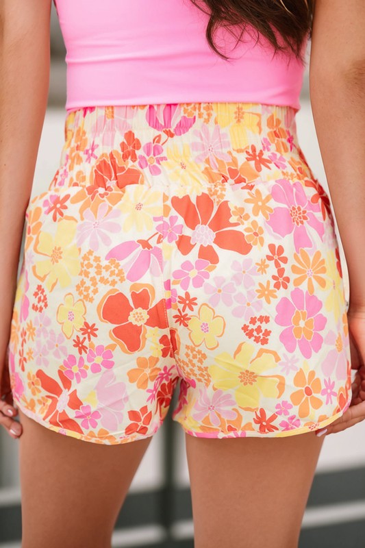 Floral Shirred High Waist Shorts