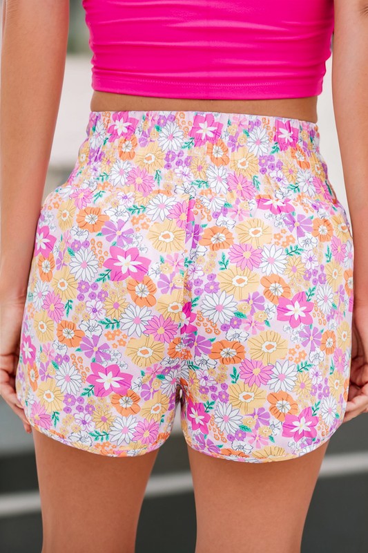 Floral Shirred High Waist Shorts