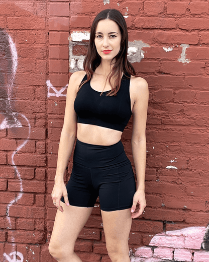 High Waist Athletic Shorts with Hip Pockets