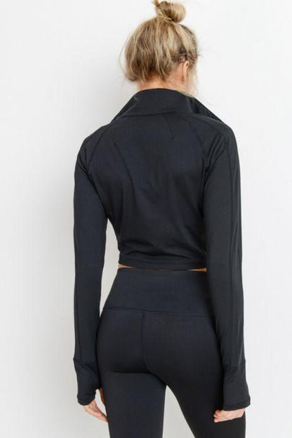 Zip-Up Crop Jacket with Thumbholes