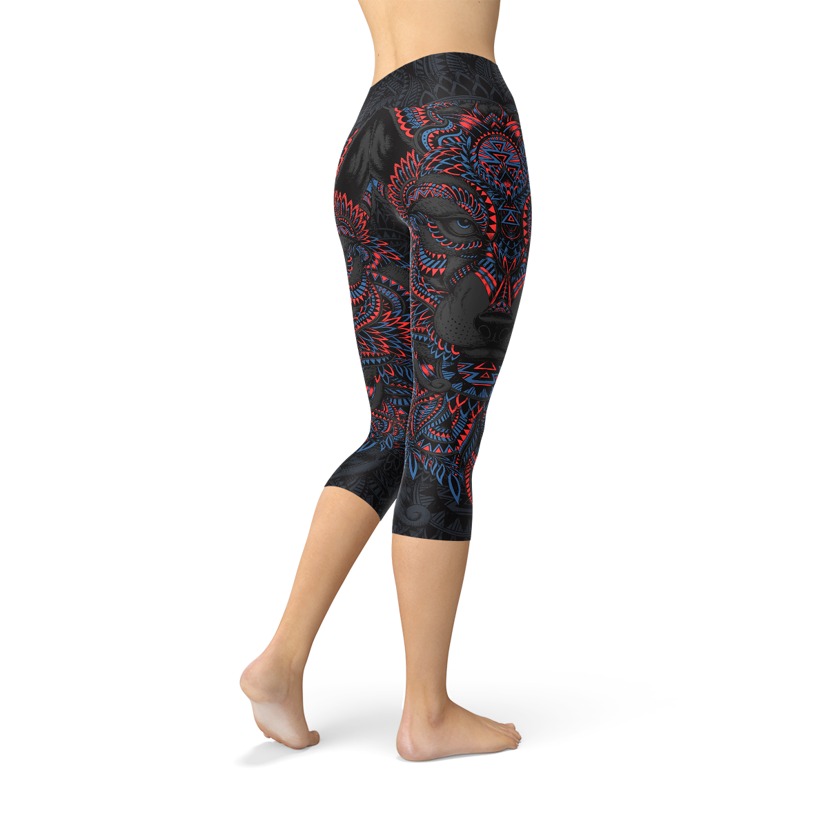 Oriental Black Wolf Capri Leggings