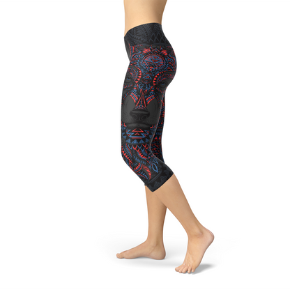 Oriental Black Wolf Capri Leggings