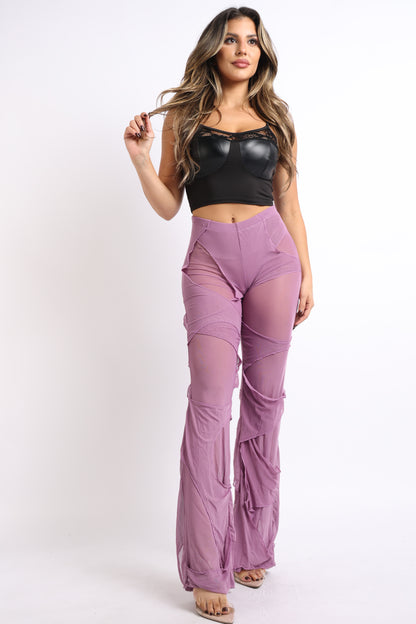 Bell Bottom Layered Mesh Yoga Pants