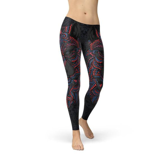 Oriental Black Wolf Leggings