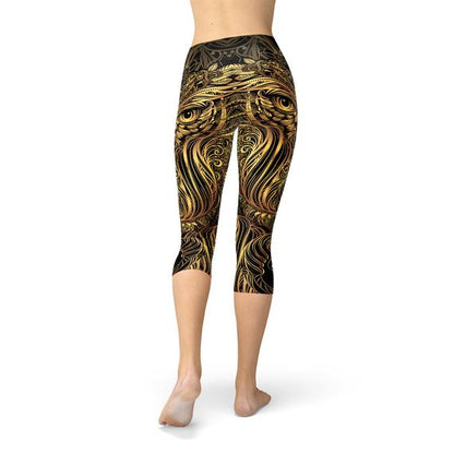 Golden Ornament Owl Capri Leggings