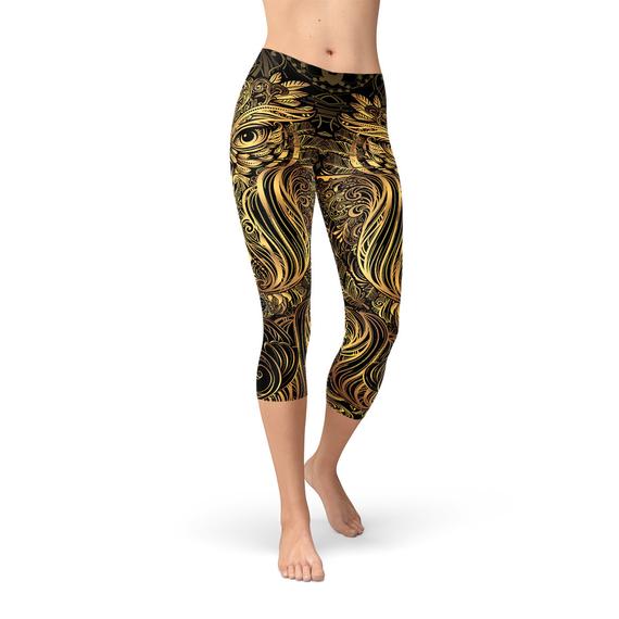 Golden Ornament Owl Capri Leggings