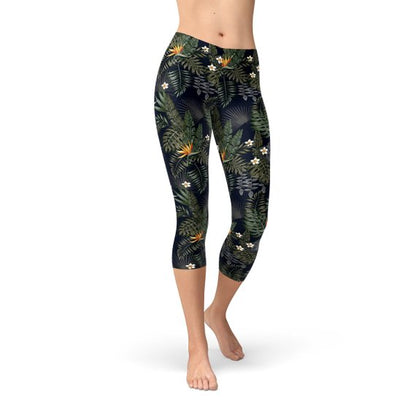 Bird of Paradise Black Capri Leggings