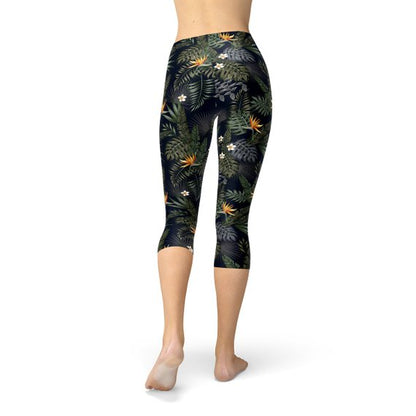 Bird of Paradise Black Capri Leggings