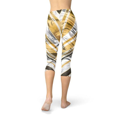 White Marble w/ Black Gold Lines Capri Leggings